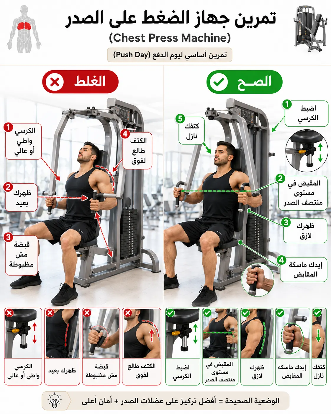 دليل الأداء الصحيح والخاطئ لتمرين جهاز ضغط الصدر
