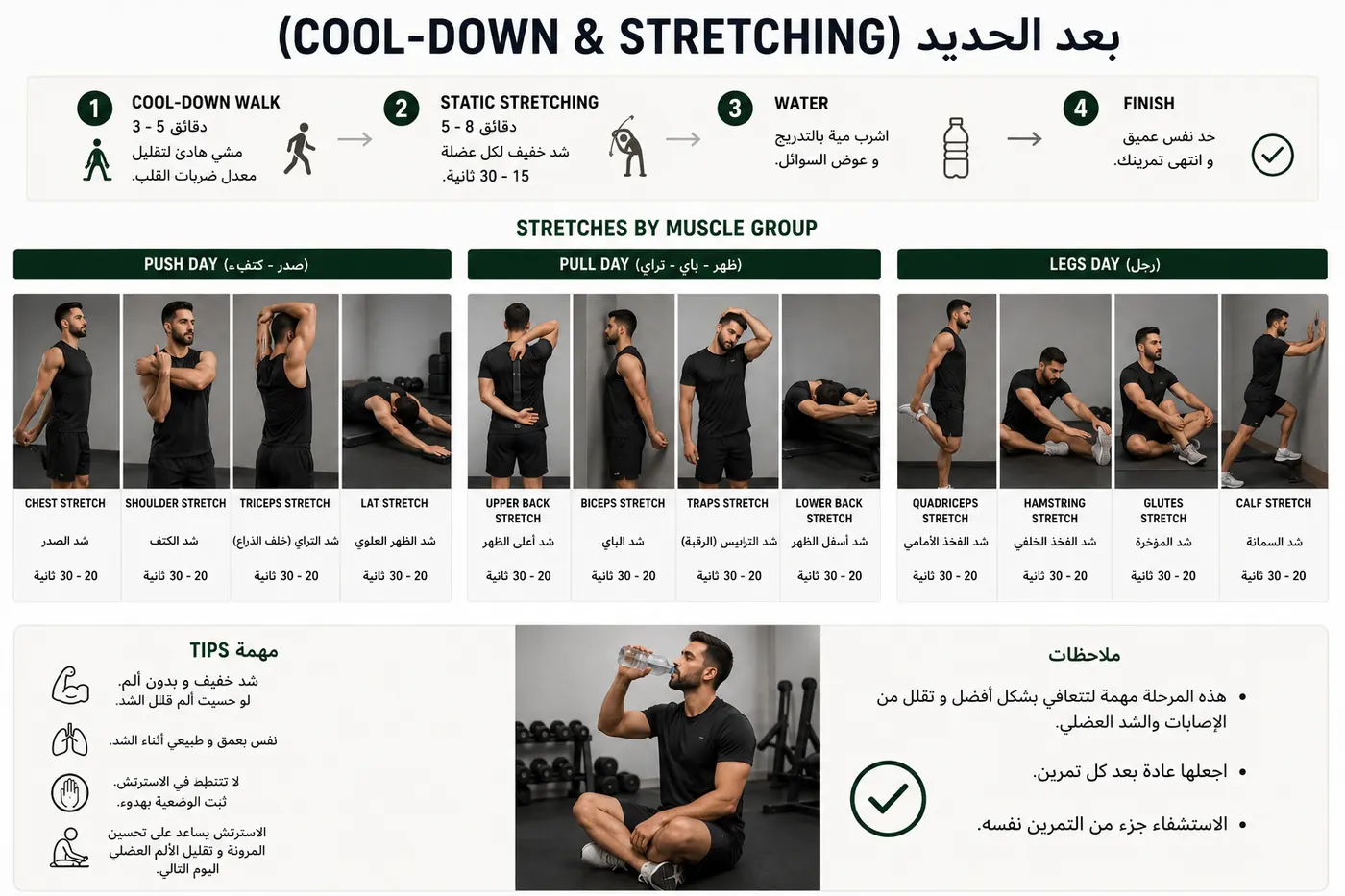 بعد الحديد — Cool-down & Stretching
