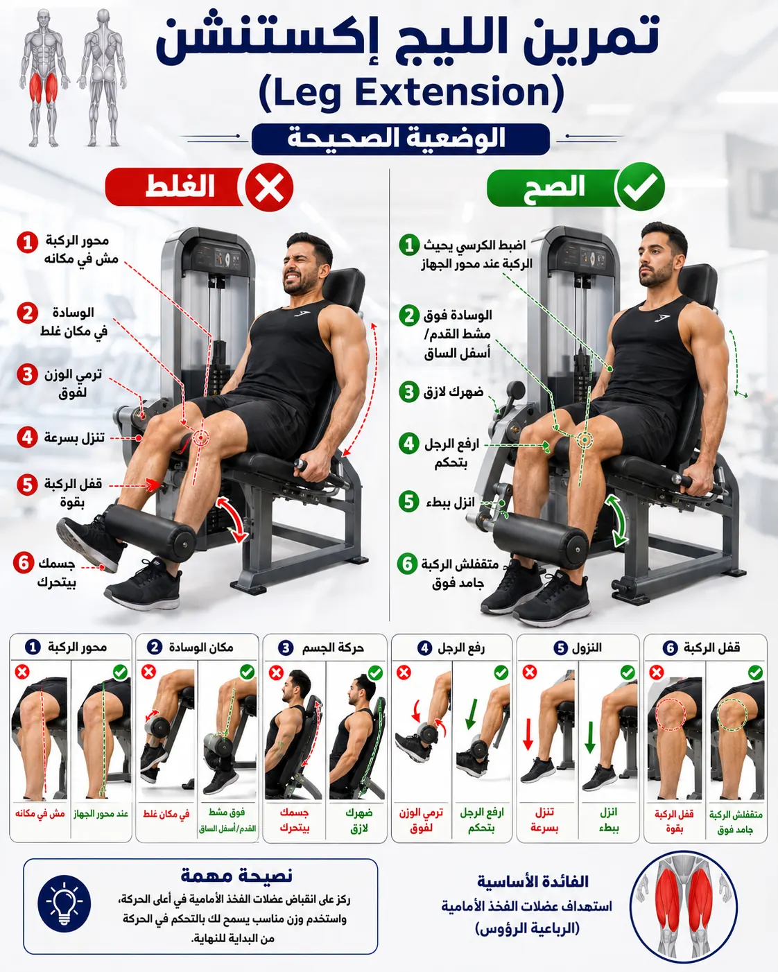 دليل الأداء الصحيح والخاطئ لتمرين فرد الرجل