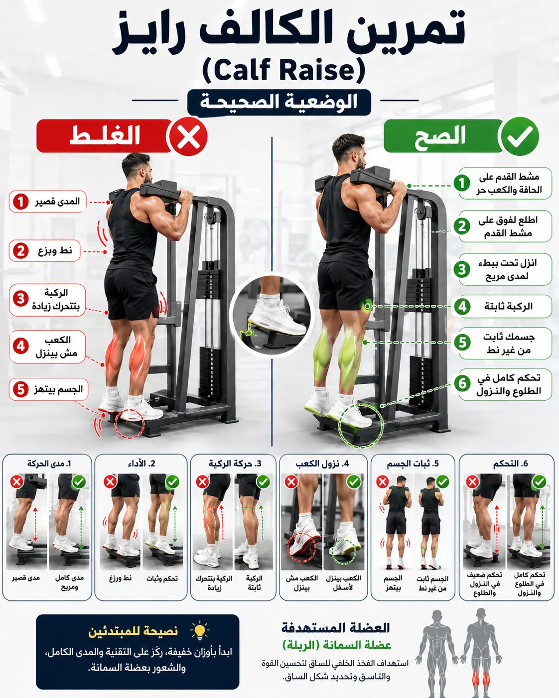 دليل الأداء الصحيح والخاطئ لتمرين تمرين السمانة
